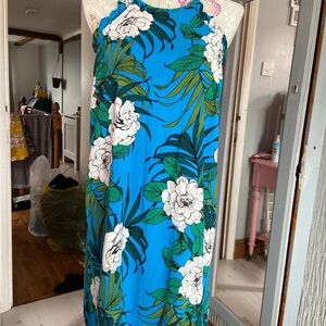Papaya Blue and Green Floral Midi Dress